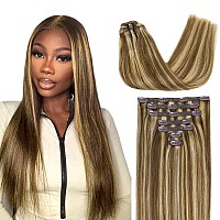 Lashey Clip In Hair Extensions Human Hair Straight 120G 7Pcs Classic Clip In Hair Extensions Balayage Ash Brown To Honey Blonde