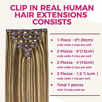 Lashey Clip In Hair Extensions Human Hair Straight 120G 7Pcs Classic Clip In Hair Extensions Balayage Ash Brown To Honey Blonde