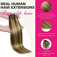 Lashey Clip In Hair Extensions Human Hair Straight 120G 7Pcs Classic Clip In Hair Extensions Balayage Ash Brown To Honey Blonde