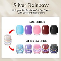 Mizhse Cat Eye Gel Nail Polish Glitter Rainbow Holographic Gel Polish With Magnet Reflective Translucent Uv Gel For Nail Salon