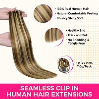 Lashey Seamless Clip In Hair Extensions 22 Inch Balayage Ash Brown To Honey Blonde Long Straight Hair Extensions 110G 7Pcs Pu Cl