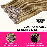 Lashey Seamless Clip In Hair Extensions 22 Inch Balayage Ash Brown To Honey Blonde Long Straight Hair Extensions 110G 7Pcs Pu Cl