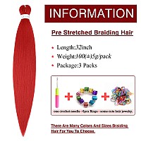 Red Braiding Hair Pre Stretched 32Inch 3 Packs Braiding Hair Extensions Synthetic Crochet Braids Hot Water Setting Professional