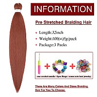 Ginger Braiding Hair Pre Stretched 32Inch 3 Packs Copper Red Braiding Hair Extensions Synthetic Crochet Braids Hot Water Settin