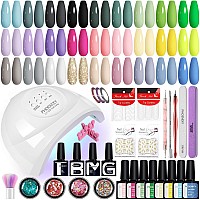 Phoenixy Gel Nail Polish Kit With U V Light 51 Pcs Pink Blue Green White Nude Gel Nail Polish Set 48W U V Led Nail Lamp Gel Nai