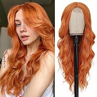 Nayoo Long Wavy Wigs For Women Middle Part Orange Curly Cosplay Wig Synthetic Heat Resistant Fiber Women Wigs For Daily Party Us