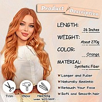 Nayoo Long Wavy Wigs For Women Middle Part Orange Curly Cosplay Wig Synthetic Heat Resistant Fiber Women Wigs For Daily Party Us