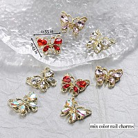 20Pcs Butterfly Nail Charms 3D Butterfly Shape Nail Rhinestones Ab Color Red Pink Diamond Gems For Nail Art Metal Gold Butter