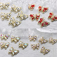 20Pcs Butterfly Nail Charms 3D Butterfly Shape Nail Rhinestones Ab Color Red Pink Diamond Gems For Nail Art Metal Gold Butter