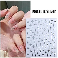 6Sheets Metallic Silver Nail Stickers 3D Star Nail Art Decals Nail Art Supplies Selfadhesive Stars Moon Love Heart Silver Nai