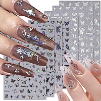 8 Sheet Black White Butterfly Nail Art Stickers 3D Butterflies Nail Decals For Women 3D Holographic Laser Butterfly Sparkly For