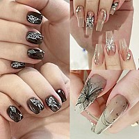 8 Sheet Black White Butterfly Nail Art Stickers 3D Butterflies Nail Decals For Women 3D Holographic Laser Butterfly Sparkly For