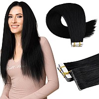 Full Shine Machine Virgin Tape In Hair Extensions Human Hair Color Black Mixed Silver Intact Tape In Hair Extensions 18 Inch Sea