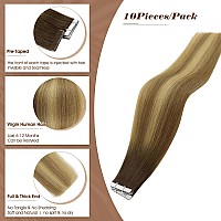 Full Shine Invisible Injected Tape In Hair Extensions Human Hair Color 3 Brown Fading To 8 And 22 Blonde Seamless Tape In Extens