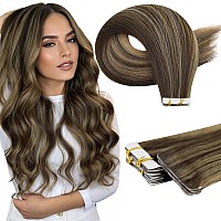 Full Shine Intact Tape In Hair Extensions Human Hair Color Bm Machine Virgin Tape In Extensions 25Gram Seamless Skin Weft Hair 2