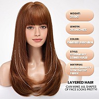 Emmor Strawberry Blonde Wig With Bangs For Women Long Straight Wigs Auburn Layered Synthetic Layered Hairstyle For Girls Party C