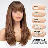 Emmor Brown Wig With Bangs For Women Long Straight Layered Wigs Synthetic Layered Hairstyle For Girls Party Cosplay And Daily Us