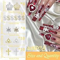 Rodaky 46Pcs Dollar Nail Charms Gold 3D Crown Nail Jewelry With Crystal Rhinestone Silver Maple Leaf Nail Gems Luxury Money Sign