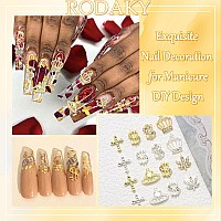 Rodaky 46Pcs Dollar Nail Charms Gold 3D Crown Nail Jewelry With Crystal Rhinestone Silver Maple Leaf Nail Gems Luxury Money Sign