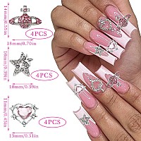 Rodaky Star Nail Charms Pink Heart Crystal Nail Art Charms Saturn Planet Nail Gems For Acrylic Nails Shiny Nail Decoration Acces