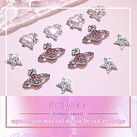 Rodaky Star Nail Charms Pink Heart Crystal Nail Art Charms Saturn Planet Nail Gems For Acrylic Nails Shiny Nail Decoration Acces