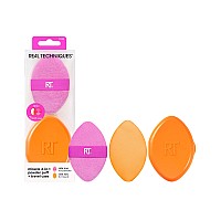 Real Techniques Miracle 2In1 Powder Puff Travel Case Dualsided Makeup Blending Puff Elastic Band Precision Makeup Sponge