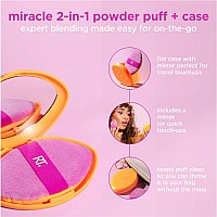 Real Techniques Miracle 2In1 Powder Puff Travel Case Dualsided Makeup Blending Puff Elastic Band Precision Makeup Sponge