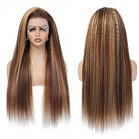 Ailiceehr Honey Blonde Ombre Kinky Straight 13X4 Lace Front Wig Human Hair 180 Density P427 Highlight Yaki Straight 13X4 Hd La