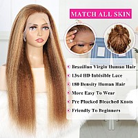 Ailiceehr Honey Blonde Ombre Kinky Straight 13X4 Lace Front Wig Human Hair 180 Density P427 Highlight Yaki Straight 13X4 Hd La