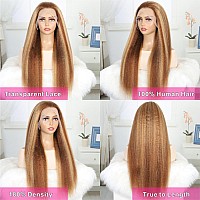 Ailiceehr Honey Blonde Ombre Kinky Straight 13X4 Lace Front Wig Human Hair 180 Density P427 Highlight Yaki Straight 13X4 Hd La