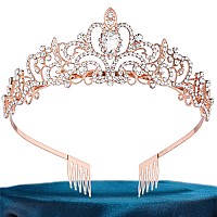 Tiara Crowns For Women Princess Crown For Girls Crystal Queen Tiaras For Birthday Christmas Costume Bride Wedding Promrose Gold