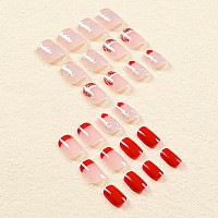 24 Pcs Christmas Press On Nails Short Square Shanrun Cute Fake Nails Press Ons Nude Pink Nail Tips Full Cover False Nails With