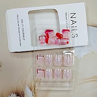 24 Pcs Christmas Press On Nails Short Square Shanrun Cute Fake Nails Press Ons Nude Pink Nail Tips Full Cover False Nails With