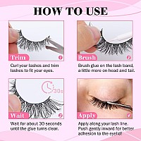 Natural Lashes Kit With Lash Glue 3D False Eyelashes Wispy 12Mm Short Cateye Lashes With 5Ml Clear Eyelash Glue 9 Pairs Fake Ey