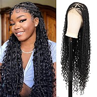 Kalyss 360 Hd Full Lace Knotless Boho Braided Wigs For Women Box Braided Wig With Baby Hair Human Hair Blended Black Lace Fronta