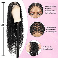 Kalyss 360 Hd Full Lace Knotless Boho Braided Wigs For Women Box Braided Wig With Baby Hair Human Hair Blended Black Lace Fronta