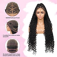 Kalyss 360 Hd Full Lace Knotless Boho Braided Wigs For Women Box Braided Wig With Baby Hair Human Hair Blended Black Lace Fronta