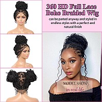 Kalyss 360 Hd Full Lace Knotless Boho Braided Wigs For Women Box Braided Wig With Baby Hair Human Hair Blended Black Lace Fronta