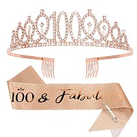 Cieher 100Th Birthday Crown 100 Fabulous Birthday Sash Pearl Pin Set 100Th Birthday Gifts For Women Friends 100Th Birthda