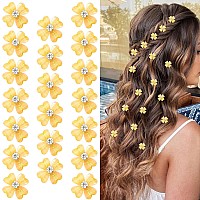 Wecoe 20 Pcs Small Yellow Flower Hair Accessories Tiny Mini Decorative Bling Four Petals Clips For Toddlers Kids Women And