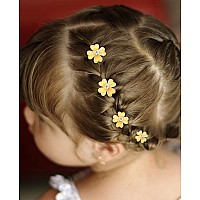 Wecoe 20 Pcs Small Yellow Flower Hair Accessories Tiny Mini Decorative Bling Four Petals Clips For Toddlers Kids Women And