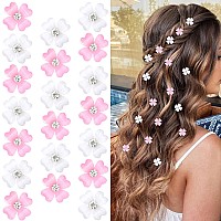 Wecoe 20 Pcs Small Pink White Flower Hair Accessories Tiny Mini Clips With Bling For Baby Toddler Girls And Women Decorat