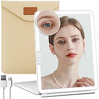 Funtouch Large Rechargeable Travel Makeup Mirror With Light Portable Makeup Mirror With 10X Magnifying Mirror 3 Lighting Modes