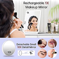 Funtouch Large Rechargeable Travel Makeup Mirror With Light Portable Makeup Mirror With 10X Magnifying Mirror 3 Lighting Modes