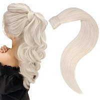 Easyouth Blonde Pony Tails Hair Extensions Human Hair Ponytail Extensions Human Hair White Platinum Blonde Clip In Ponytail Hair