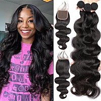 Human Hair Bundles With Closure 10 10 1010Free Part Body Wave Bundles With Closure Human Hair 10A Brazilian Virgin Bundles H