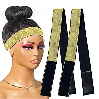 Atimiaza 2 Pcs Elastic Gold Lace Melting Bands Wig Band For Lace Fronts Edge Wrap To Lay Edges Pack Of 2