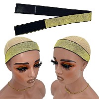 Atimiaza 2 Pcs Elastic Gold Lace Melting Bands Wig Band For Lace Fronts Edge Wrap To Lay Edges Pack Of 2