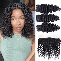 Odir Deep Wave Bundles With 13X4 Lace Frontal Brazilian Human Hair 10 10 1010 Inch 9A Unprocessed Deep Curly Virgin Hair Ear To