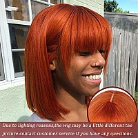 Sakalaka Ginger Orange Wear And Go Straight Bob Wig With Bangs Human Hair 180 Density 350 Short Bob Wig Human Hair Glueless Rea